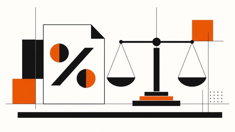 Symbolgrafik einer Waage neben einem Paragrafenzeichen als Sinnbild für Rechtslage und Steuer